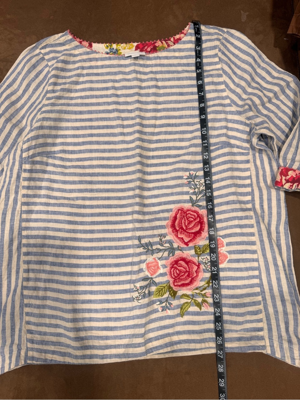 J Jill Love Linen Tunic Striped Embroidered Size Large - Picture 7 of 7